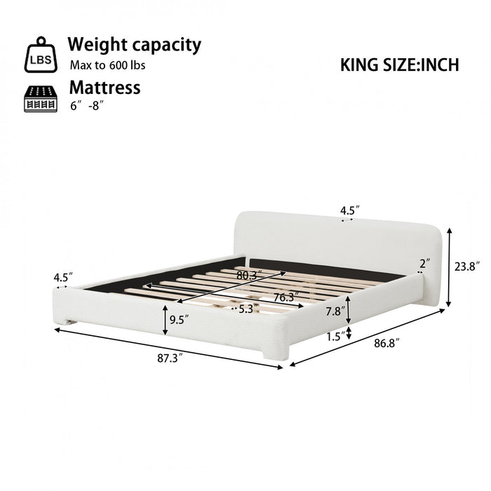 Joyce Comfortable and Stylish Bedroom Upholstered Bed,King Size,White King Bed