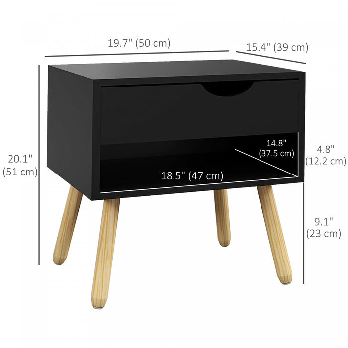 HOMCOM Set of 2 Bedside Tables with Drawer and Shelf for Bedroom