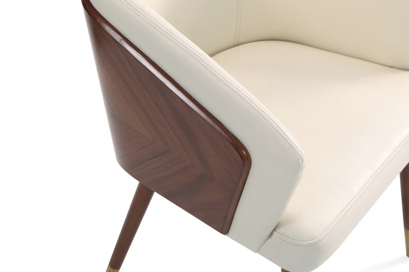 Reeva Modern Wood Vegan Leather Dining Chair in Cream - Set of 2