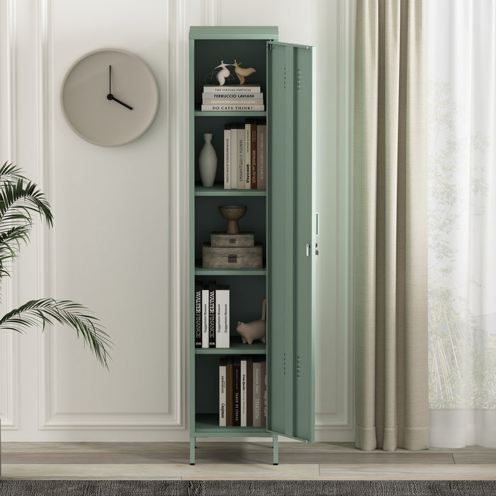 Naomi Modern 15\" Metal Storage Cabinet in Sage Green Armoire