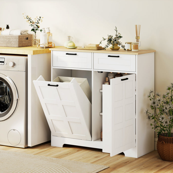 HOMCOM Tilt Out Trash Cabinet, Kitchen Island with Garbage Cabinet, White