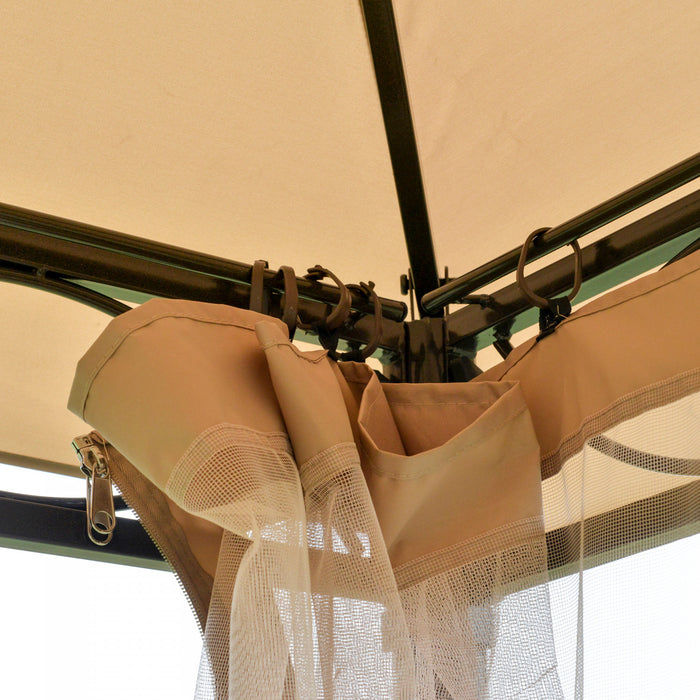 Outsunny 10' X 10' Gazebo Tent Shelter Art Steel Frame Flame-retardant Fabric With Mosquito Netting For Party Dinner Beige