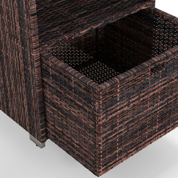 Outsunny Outdoor Storage Cabinet, Patio Storage Box Rack Rattan Wicker Pool Towel Valet Organizer Poolside Garden Lawn Bathroom Furniture Shelf W/ Shelf Drawer, Mixed Brown