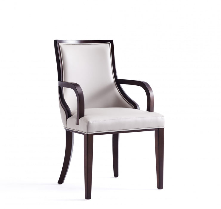 Grand Traditional Wood Upholstered Armchair in Light Gray - Set of 2 Dining Chair