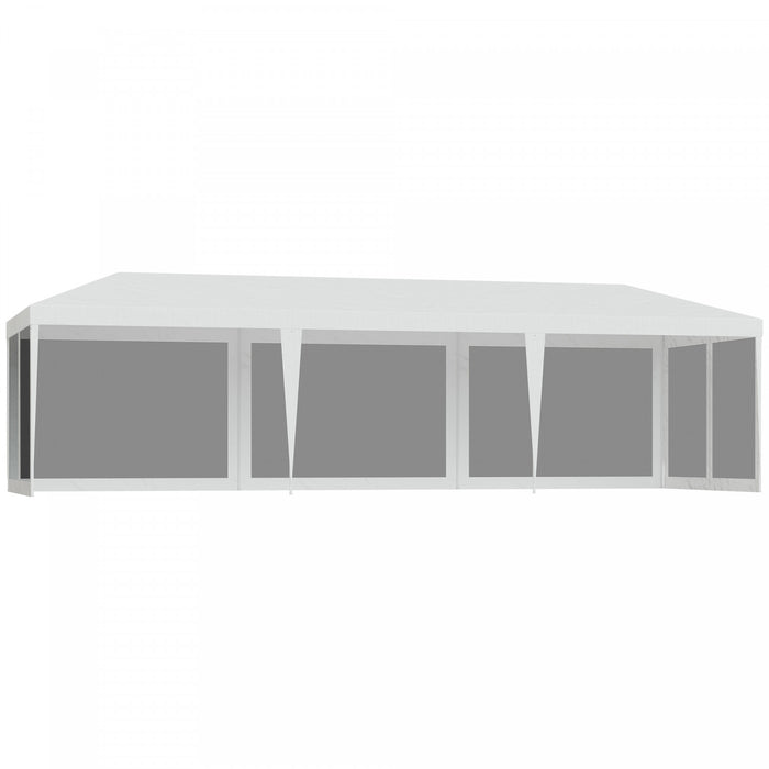 Outsunny 10 X 28ft Portable Party Tent, Gazebo Wedding Party Tent For Garden Dining And Outdoor With 5 Removable Sidewalls, White