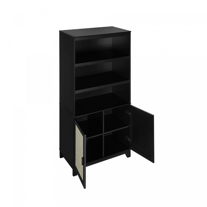 Sheridan Mid-Century Modern 31\" Bookcase Cabinet in Black (7-Shelf) - Set of 2