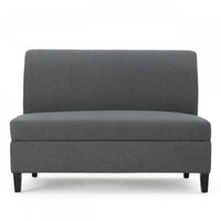 Haley Fabric Armless Loveseat With Hidden Storage And Wood Legs - Charcoal 