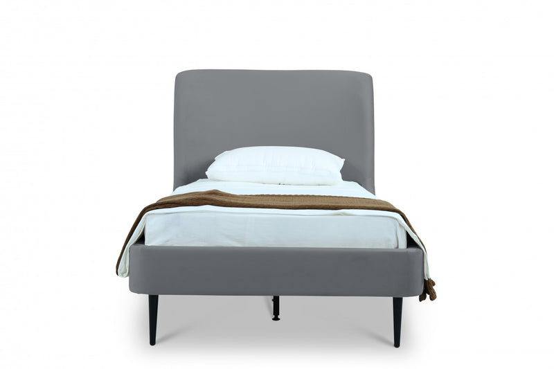 Heather Mid-Century Modern Velvet Upholstered Twin Bed in Gray and Black