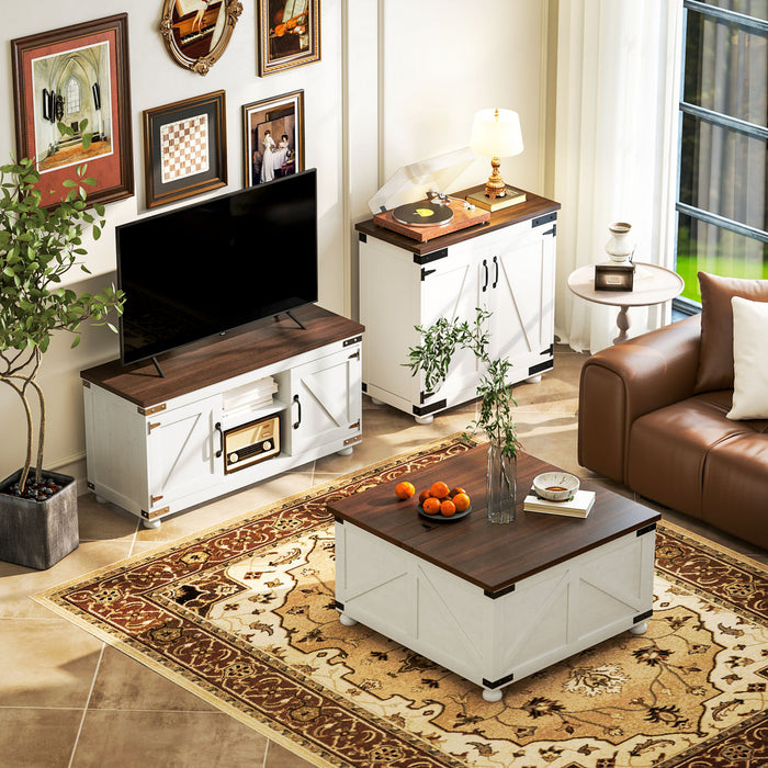 HOMCOM Storage Cabinet, Buffet Sideboard with Barn Door, Adjustable Shelf