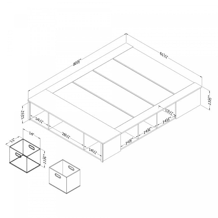 Avilla Storage Platform Bed With Wicker Baskets - Bleached Oak 