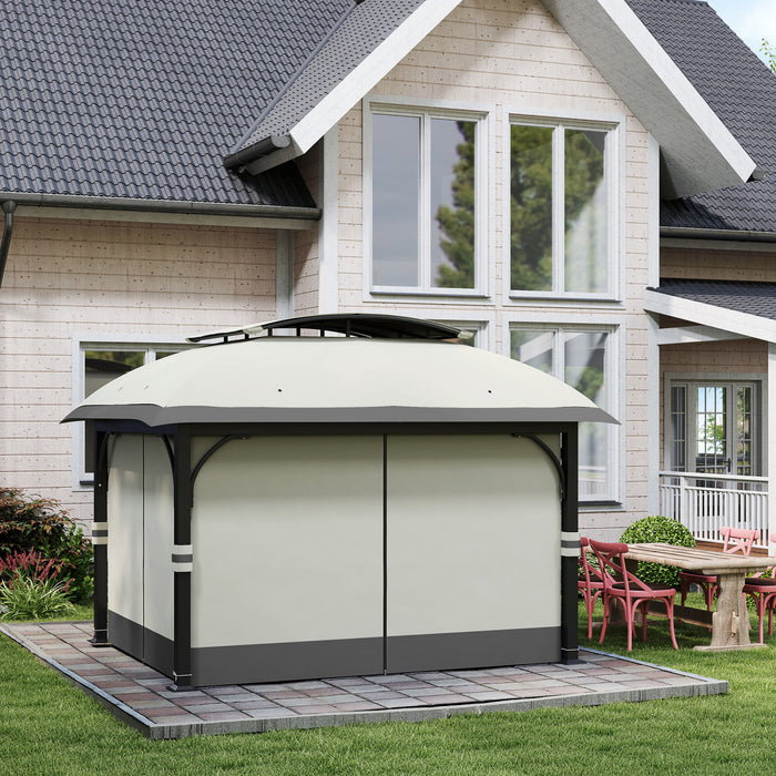Outsunny 11' x 13' Double Roof Gazebo With Netting & Curtains, Light Grey