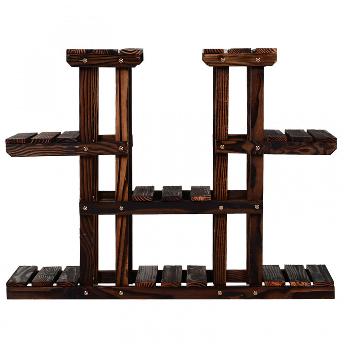 Outsunny 4-tier Plant Stand, Wooden Carbonized Plant Shelf, Flower Pot Holder Display Rack For Indoor Outdoor Patio Garden