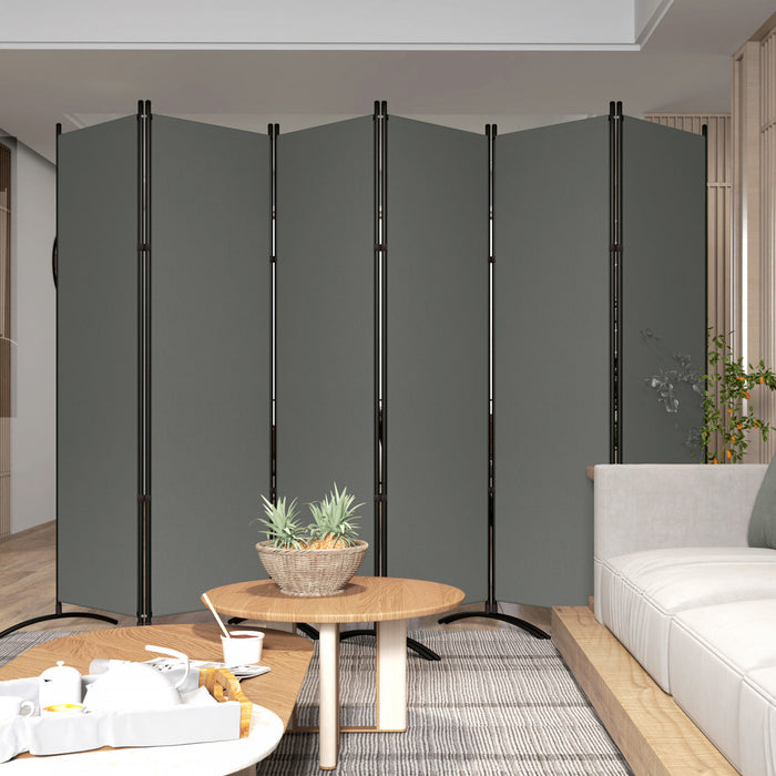 Outsunny 6 Panel Folding Privacy Screen, Uv30+ Room Divider, Dark Grey