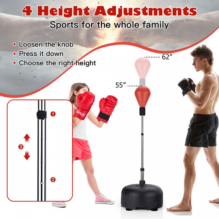 Costway Freestanding Punching Bag With Stand Boxing Gloves For Adult Kids Adjustable Red