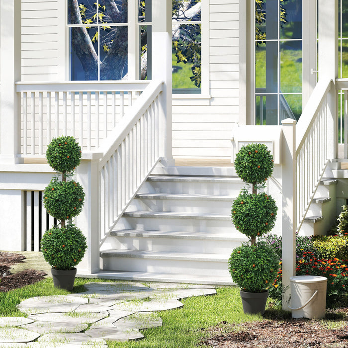 HOMCOM 3.3FT Artificial Boxwood Topiary Trees Fake Plants Set of 2, Green