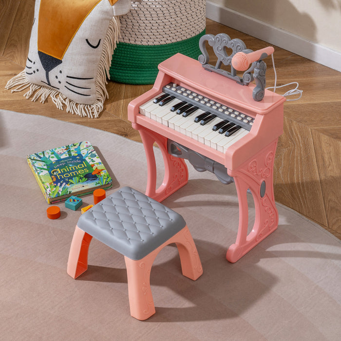 Costway 17.5in Height Mini Keyboard Piano for Kids 25 Keys Electric Piano w/Stool, Music Stand & Microphone