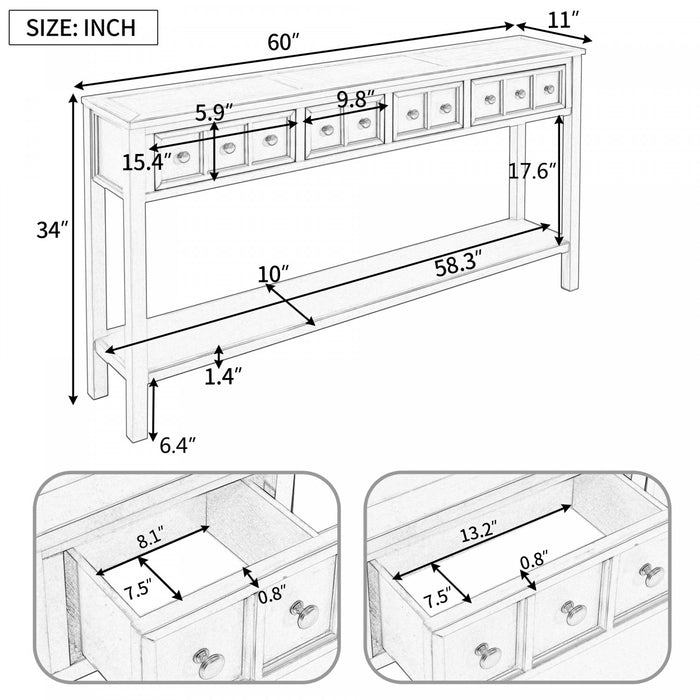 Michael Solid Wood Console Table For Entryway With Storage Drawers And Bottom Shelf - White