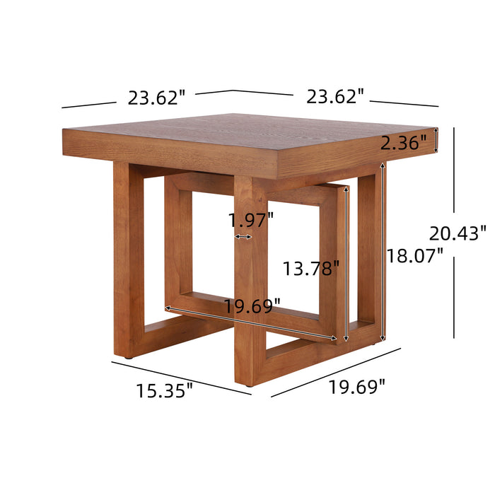 Ethan Rustic Solid Rubberwood End Table,Beige