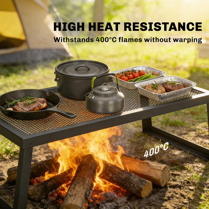 Outsunny Folding Campfire Grill, 36\" x 18\" Heavy Duty Carbon Steel Grill Grate with Folding Legs, Portable Campfire Cooking Equipment for Outdoor BBQ and Open Fire, Black