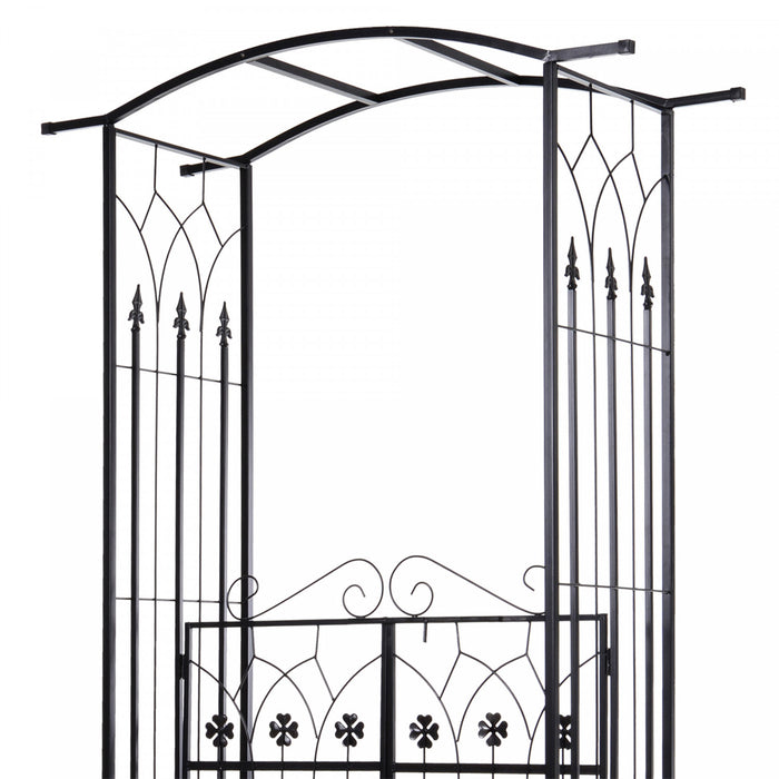 Outsunny 7' Metal Garden Arch W/ Gate, Decorative Arbor For Climbing Plant