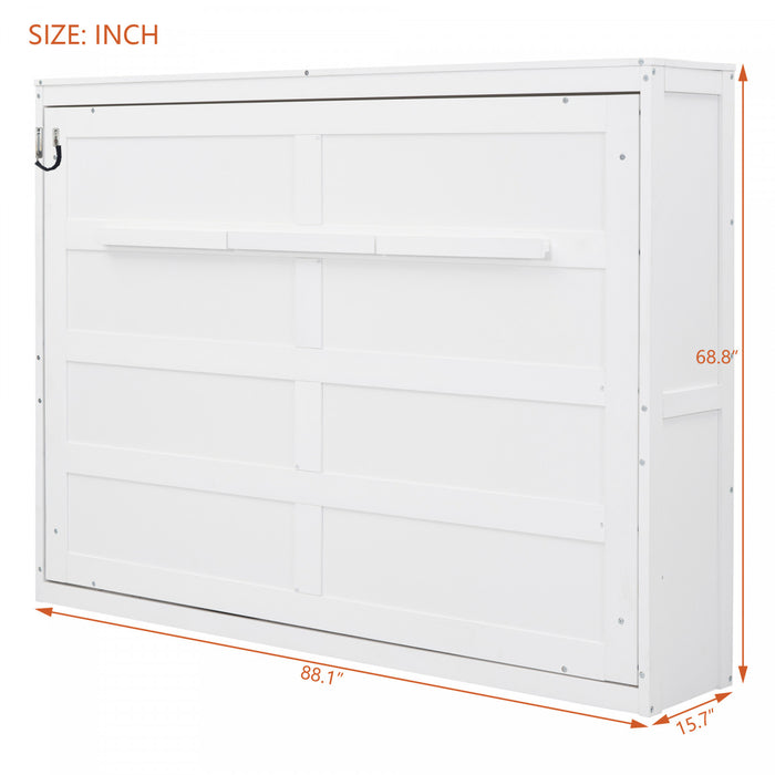 Evelyn Space-Saving Murphy Wall Bed with Foldable Cabinet Design,Queen Size,White Queen Bed