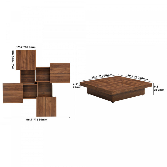 Jack 39.4\" Square Engineered Wood Coffee Table With Sliding Top Storage, Walnut