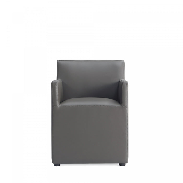 Anna Square Modern Vegan Leather Armchair in Graphite - Set of 2