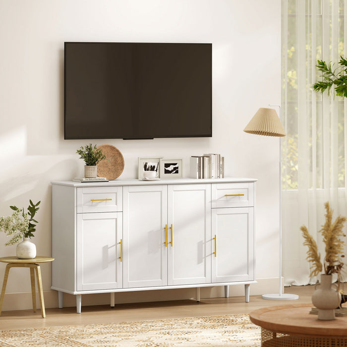 HOMCOM 55\" Modern Sideboard Buffet Cabinet with Soft-Close Doors White