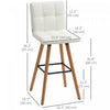 HOMCOM Bar Stool Set of 2 Upholstered Kitchen Stool w/ Wood Legs, White