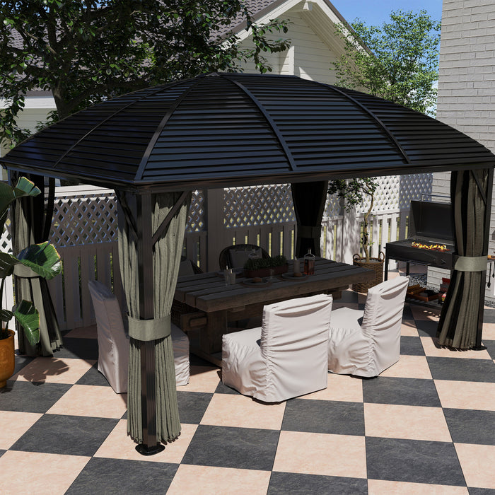 Outsunny 10' X 13' Hardtop Gazebo With Mesh Nettings, Dark Grey
