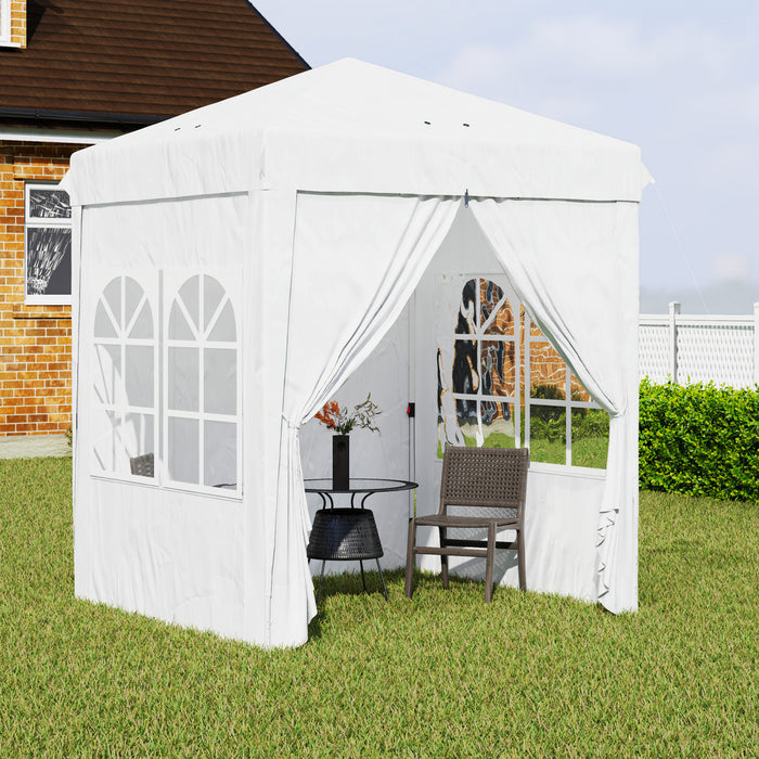 Outsunny 6.7' X 6.7' Pop-up Canopy Tent, Sidewalls, Carry Bag, White