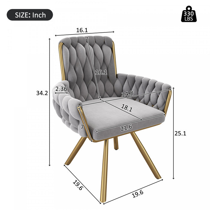 Timothy Velvet Swivel Dining Chairs with Tufted Upholstered and Metal Legs Set of 4, Grey