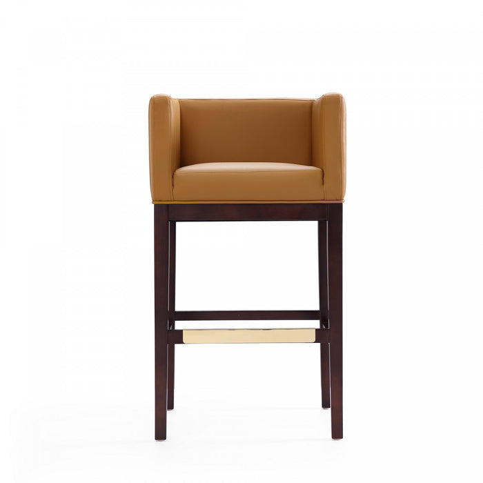 Kingsley Mid-Century Modern Wood Upholstered Barstool in Camel - Set of 2