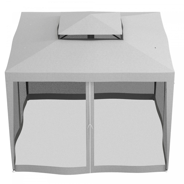 Outsunny 10' X 10' Canopy Tent, Party Tent With Mesh Netting And Double Tier Roof For Backyard, Garden, Patio, Outdoor, Light Grey