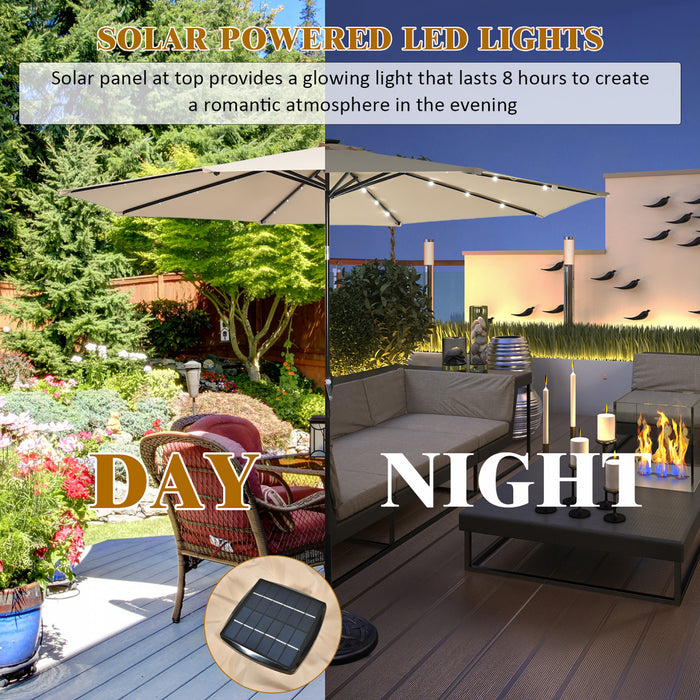 Costway 10' Solar LED Lighted Patio Market Umbrella Shade Tilt Adjustment Crank Beige