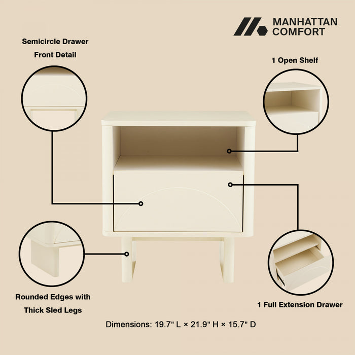 Ella Modern 20\" Nightstand in Cream (1-Drawer)