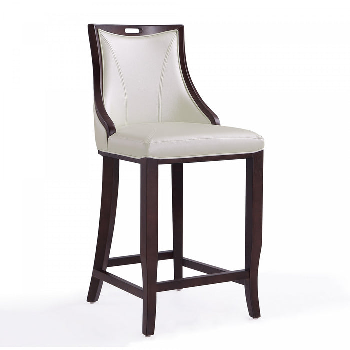 Emperor Traditional Wood Upholstered Barstool in Pearl White - Set of 2