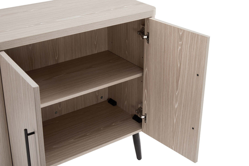 Jodie Mid-Century Modern 31\" Fluted Accent Cabinet in Whitewashed Oak