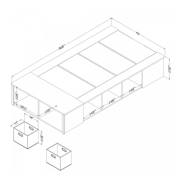 Avilla Storage Platform Bed With Wicker Baskets - Bleached Oak 