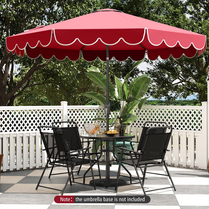 Costway 10 FT Patio Umbrella with Crank Tilt Adjustment Ruffles Vented Top 8 Ribs Red