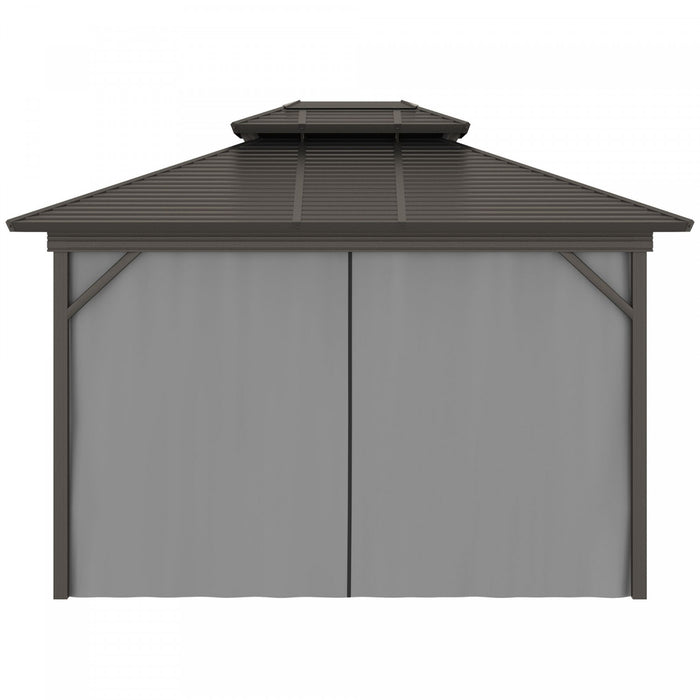 Outsunny 10' X 12' Hardtop Gazebo, Aluminum Frame Garden Sun Shelter With Double Tier Metal Roof, Mosquito Netting, Curtains, And Hanging Hook, Grey