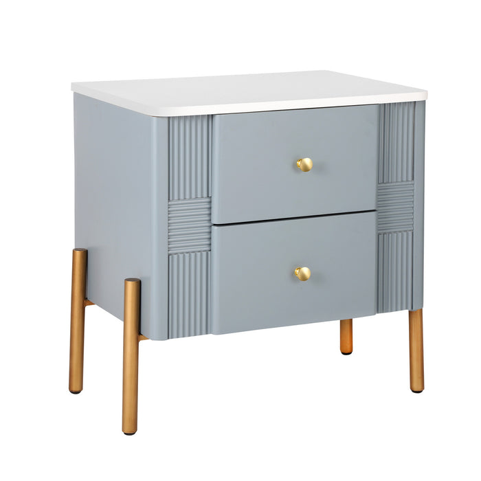 Lila Modern Nightstand with Storage Drawers and Metal Handles,Blue