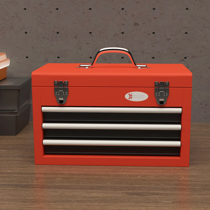 Durhand 3 Drawer Tool Box With Metal Latch Portable Tool Chest Red