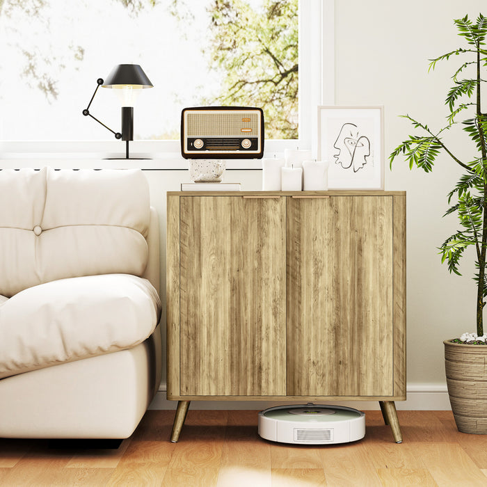 HOMCOM 55\" Modern Sideboard Buffet Cabinet with Storage 2 Fluted Doors Oak