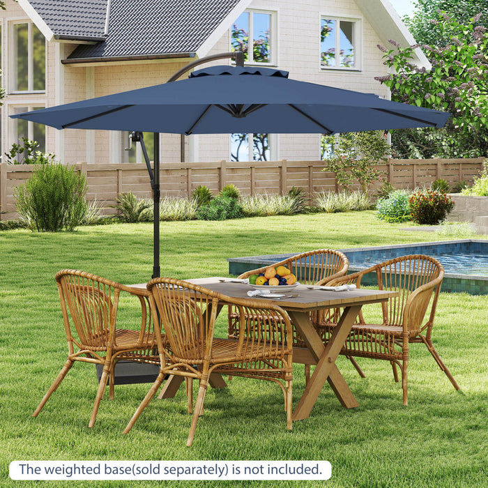Costway 10' Hanging Umbrella Patio Sun Shade Offset Outdoor Market W/ Cross Base Blue