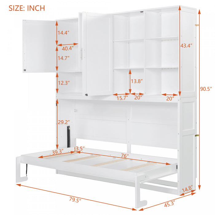 Ethan Space-Saving Murphy Bed with Storage and Foldable Design,Twin Size,White Twin Bed