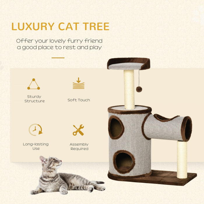 Pawhut Cat Tree Tower Indoor Cats Climbing Activity Center Kitten Furniture W/ Cat House, Bed, Scratching Post, Hanging Toy, Brown