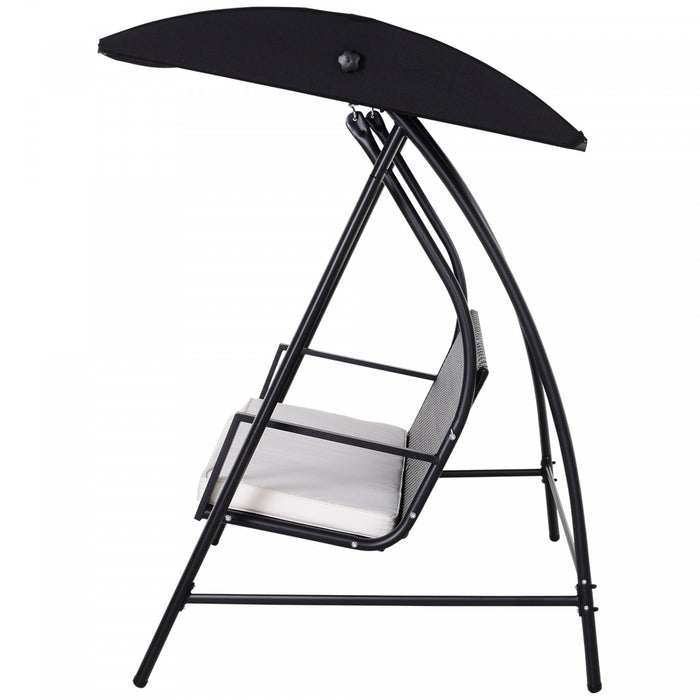 Outsunny Wicker Patio Swing With Stand For 3 Persons, Outdoor Swing Chair, Glider Loveseat W/ Adjustable Canopy, Cushions, Beige