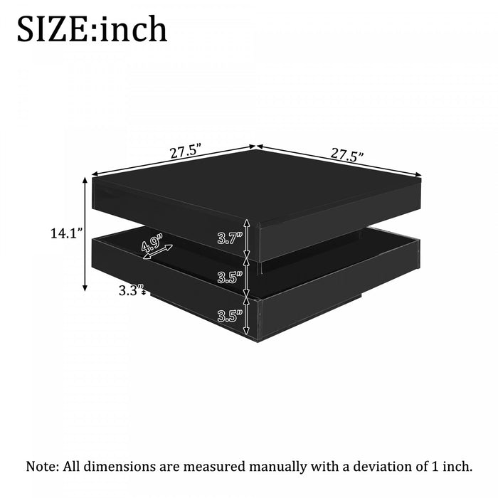 Ryan Rotating Coffee Table with LED Lighting and 360° Swivel Top,Black