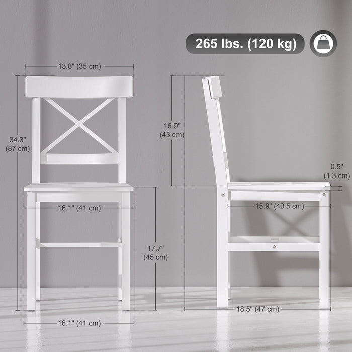 HOMCOM Farmhouse Wood Dining Chairs Set of 4 with Cross Back, White